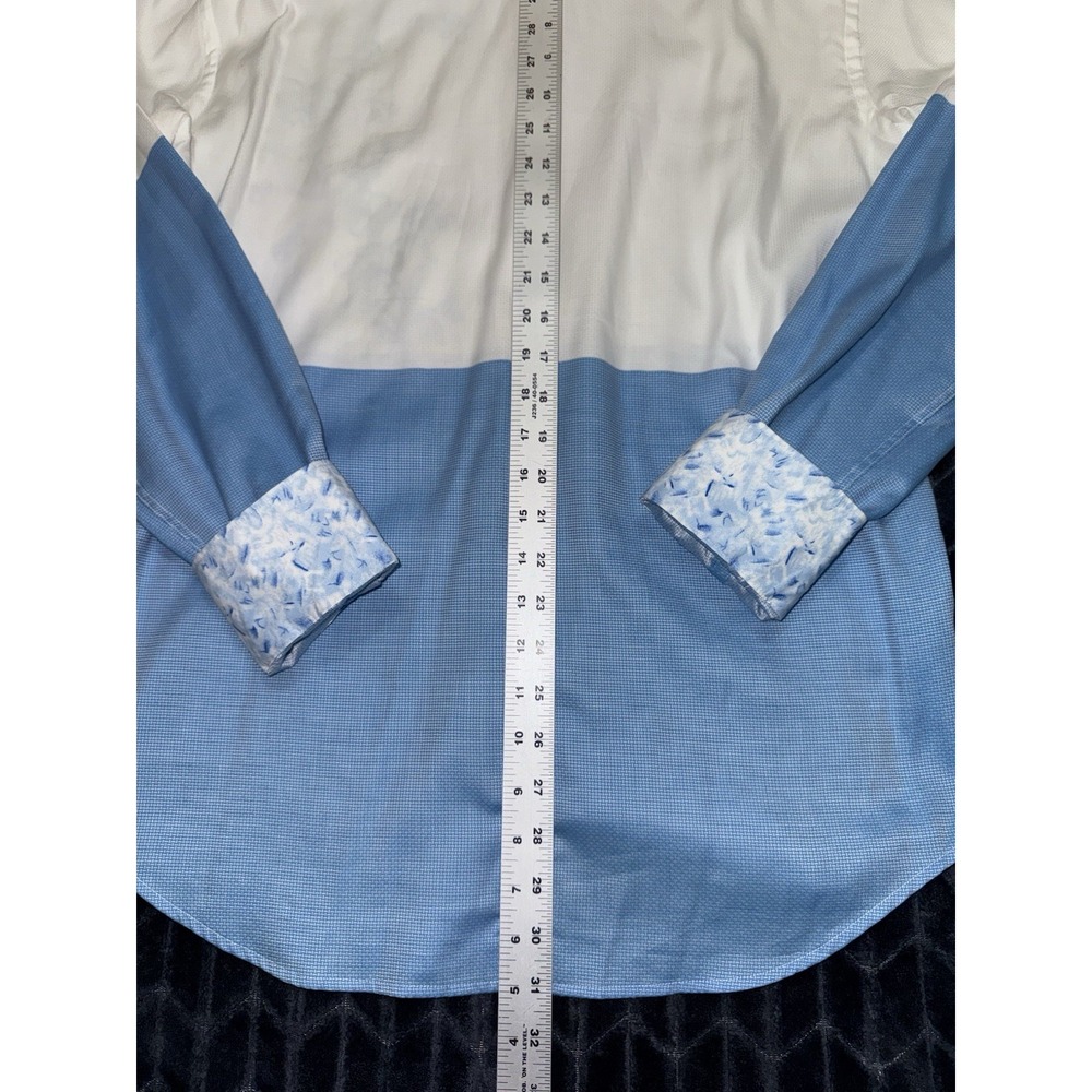 Bugatchi Uomo Men White Blue Floral Embroidered Shaped Fit Button Down Sz M - Picture 10 of 10
